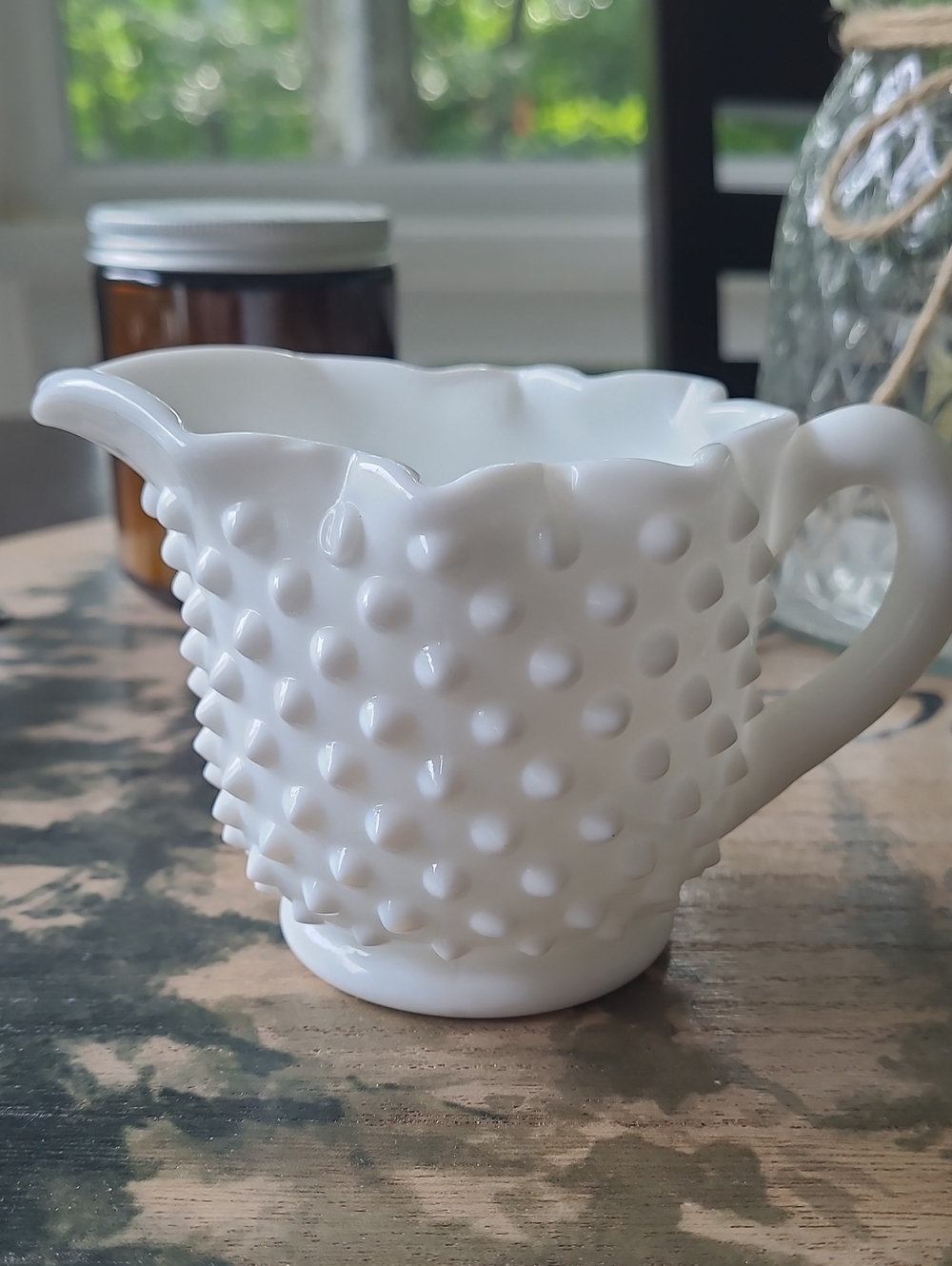White Hobnail Milk Glass Creamer Pitcher